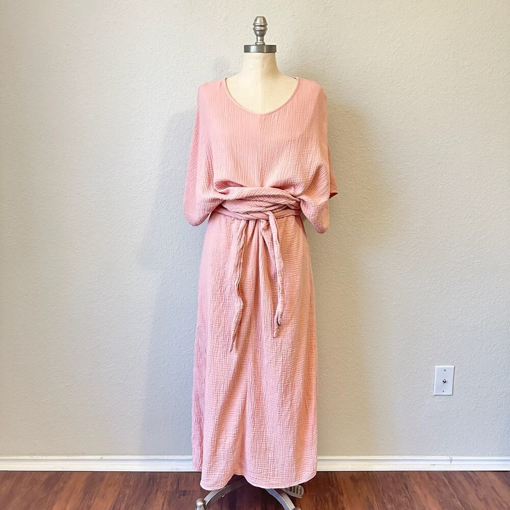 SUUNDAY The Dolman Dress Blush Pink Cotton Gauze Seersucker Minimalist